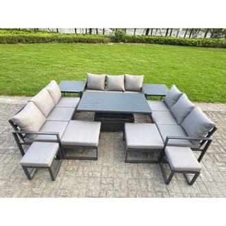 Fimous Fimous Aluminum Outdoor Patio Furniture Set Modern Patio Conversation Sets with Adjustable Rising Lifting Dining Table 4 Footstool Side Table Dark