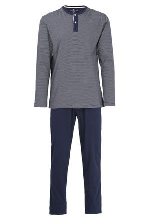 Tom Tailor Pyjama TOM TAILOR Nebraska, Herren, Gr. 54 (XL), blau (blau, dunkel, ringel), Single Jersey, Obermaterial: 100% Baumwolle, gestreift, bequem lang, Run