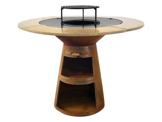 Purline Barbecue Rotondo Con Piastra E Griglia In Acciaio E Piano In Legno Purline Efp59co Wood