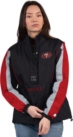 Starter Womens Starter Black/Scarlet San Francisco 49ers Thursday Night Gridiron Half-Zip Jacket at Nordstrom, Size Xx-Large