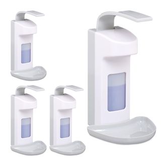 Relaxdays 4 Dispensadores Para Desinfectante, Bandeja De Goteo, Dosificador Jab&oacute;n, Palanca Brazo, 500 Ml, Abs, Blanco