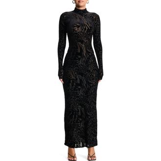 Naked Wardrobe Burnout Long Sleeve Maxi Dress in Black at Nordstrom Rack, Size Large