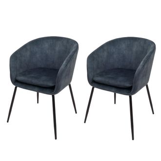 Hhg [nunca Usado] Lote De 2 Sillas De Comedor Hhg-074, Silla De Cocina Silla Tapizada, Tela/textil (340g/m&sup2;) Metal, Azul