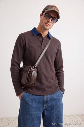 Trendyol MAN Heren Bruin Effen Lang Regular fit Poloshirts