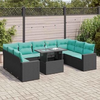 vidaXL Vidaxl Set Sof&aacute;s Jard&iacute;n Y Cojines 10 Pzas Rat&aacute;n Sint&eacute;tico Acacia Negro