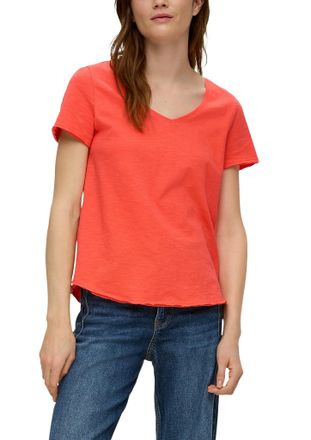 s.Oliver T-Shirt S.OLIVER, Damen, Gr. 34, rot (bright coral), Single Jersey, Obermaterial: 100% Baumwolle, figurumspielend, V-Ausschnitt, Shirts T-Shirt, in Sl