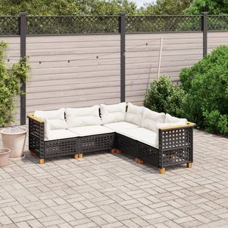 vidaXL Vidaxl - Set De Muebles De Jard&iacute;n 5 Pzas Y Cojines Rat&aacute;n Sint&eacute;tico Negro