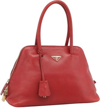Prada Promenade Saffiano Leather Red Leather Handbag (Pre-Owned)
