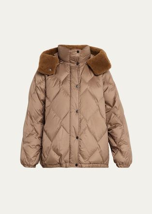 Brunello Cucinelli Superlight Matte Puffer Jacket With Detachable Lamb Shearling Hood