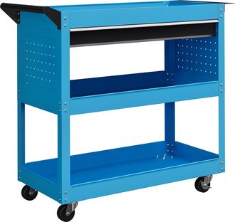 OEM Carro De Taller Carro De Herramientas Con 3 Bandejas Y Caj&oacute;n Ruedas Con Frenos Asa Lateral Panel Lateral Perforado Azul