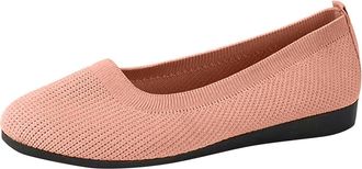Generic Womens Ballet Flats Breathable Knitted Pumps Shoes Solid Color Fashionable Casual Comfortable Classic Slip On Dressy Shoes Work Holiday Pink