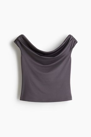 H&M Drapiertes Off-Shoulder-Shirt - Dunkelgrau