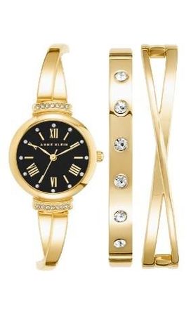 Anne Klein Quartz Black Dial Ladies Premium Crystal Accented Bangle Watch AK-2244BKST