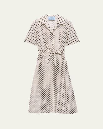 Prada Polka-Dot Print Marocain Shirtdress