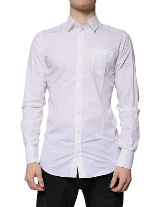 Dolce & Gabbana Mens White Cotton Long Sleeves Gold Dress Shirt