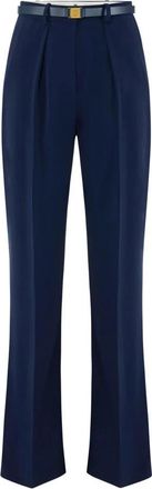 Elisabetta Franchi Broek in lichte cr&ecirc;pe stof met riem - Dames - Wijde Broeken - Blauw - L - Polyester - Broeken