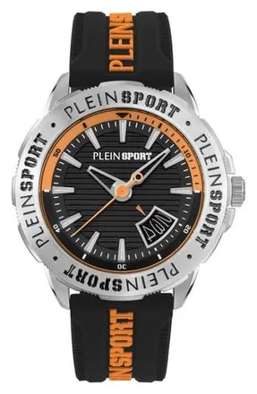 Plein Sport Rampage Silicone Strap Watch, 44mm in Black/Orange/Steel at Nordstrom Rack