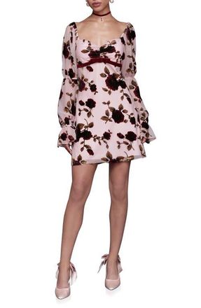 Avec Les Filles Floral Print Long Sleeve Minidress in Rose Burnout at Nordstrom, Size 12