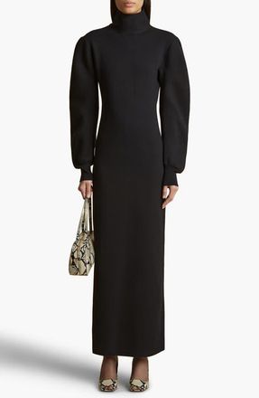 Khaite Storm Long Sleeve Merino Wool Blend Turtleneck Sweater Dress in Black at Nordstrom, Size Small