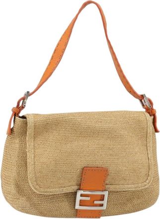 Fendi Mama Forever Bag Raphia Beige Wood Bag (Pre-Owned)