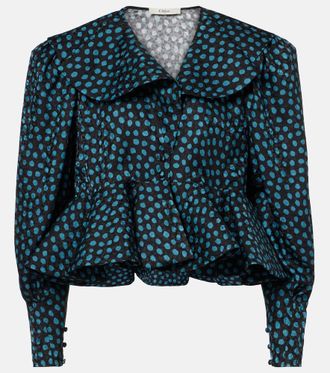 Chlo&eacute; Polka-dot peplum silk jacquard top
