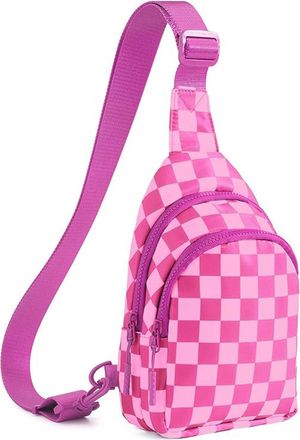 Generic Checkered Crossbody Bag for Women and Girls, Sling Bag Small Bag Backpack Chest Bag Fanny Packs Wallets Purses for Women (Checkered Rose)