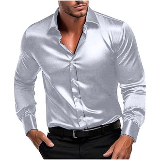 Generic Mens Shirts Vintage Casual Solid Color Dancing Party Button Down Shirt Fashion Turn Down Collar Long Sleeve Shirt Comfortable Feasting Celebrating Lap