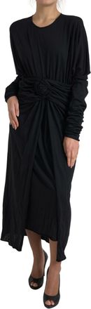 Dolce & Gabbana Womens Rose Detail Midi Dress Long Sleeves - Black Wool - Size EU 40 (Womens)