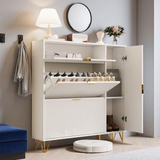 OEM Mueble Para Zapatos 4 Puertas Blanco 110x24x114 Cm - Armario De Entrada De Madera Anti-vuelco