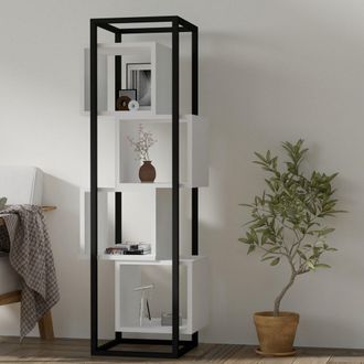 Dmora Biblioteca Navel, 4 Estantes, Instalaci&oacute;n Libre, Degradado Roble, 44x29x140h Cm Blanco