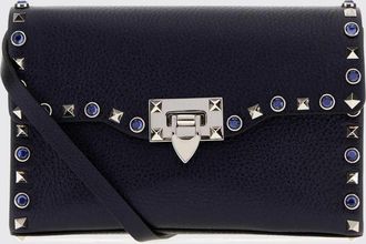 Valentino Garavani Borsa Rockstud in pelle martellata con cristalli e borchie