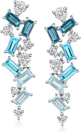 Ross-Simons Tonal Blue Topaz and. Lab-Grown Diamond Drop Earrings in Sterling Silver
