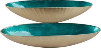 Sagebrook Home Set Of 2 Oval Metal Bowls With Enamel
