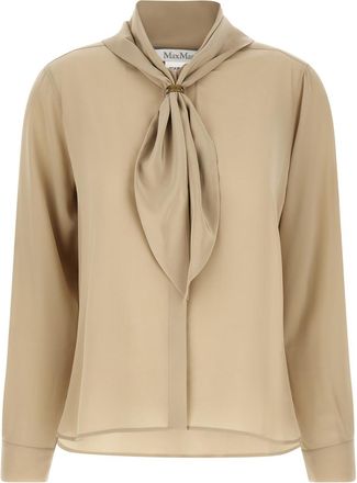 Max Mara Beige Solid Mock Collar Top
