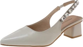 Generic Womens Closed Pointed Toe Block Heel Pumps Sandals Ankle Strap Rhinestones Decor Slip On Work Party Dress Shoes (7.5,Beige)