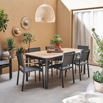 Sweeek Tavolo da giardino in legno e alluminio, 8 sedie impilabili