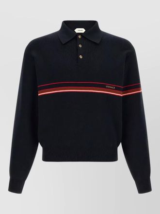 Versace striped knit polo shirt ribbed collar cuffs hem