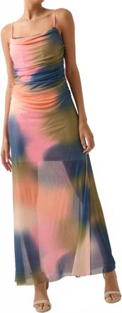 Promesa Tie Dye Mesh Ruched Corset Maxi Dress In Pink/blue/green