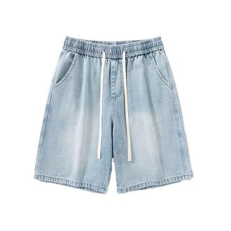 Generic Mens Drawstring Waist Relaxed Fit Distressed Shorts with Washed and Worn Out Look Spring and Summer Mens Denim Cargo Shorts
