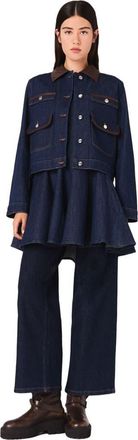 Maje Denim jacket with faux leather in Navy at Nordstrom, Size X-Small