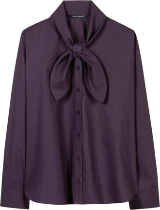 Luisa Cerano Strik-Hals Blouse - Dames - Blouses - Paars - L - Katoen - Overhemden