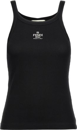 Fendi Logo Tank Top Top Nero-Donna