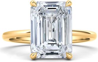 HauteCarat Emerald Cut Lab Created Diamond Ring in 2.00 Ctw 18K Yellow Gold at Nordstrom, Size 6.5