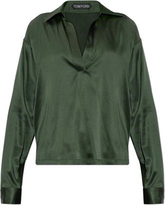 Tom Ford The Silk Shirt - Dames - Blouses - Groen - XS - Overhemden