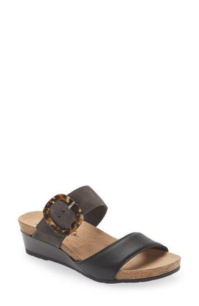 Naot Kingdom Wedge Slide Sandal in Black Leather/midnight Suede at Nordstrom, Size 10Us