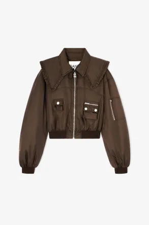 Ganni Duchesse Nylon Bomber Jacket - Size 10/12 Brown