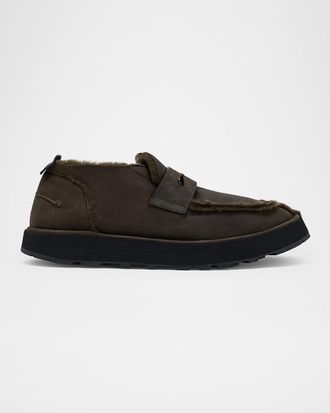 Giorgio Armani Mens Leather Shearling-Lined Moccasin Shoes