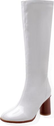 Generic Knee High Women Chunky Wide Calf Pointed Toe Mid Heel Tall Long Boots for Ladies Fall Winter