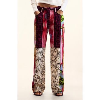 Desigual Mix Print Straight Leg Pants in Red at Nordstrom, Size X-Small
