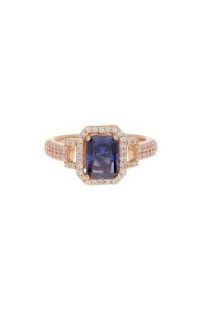 Suzy Levian Goldtone Plated Sterling Silver Blue Pink Cubic Zirconia Bridal Ring at Nordstrom Rack, Size 5.5